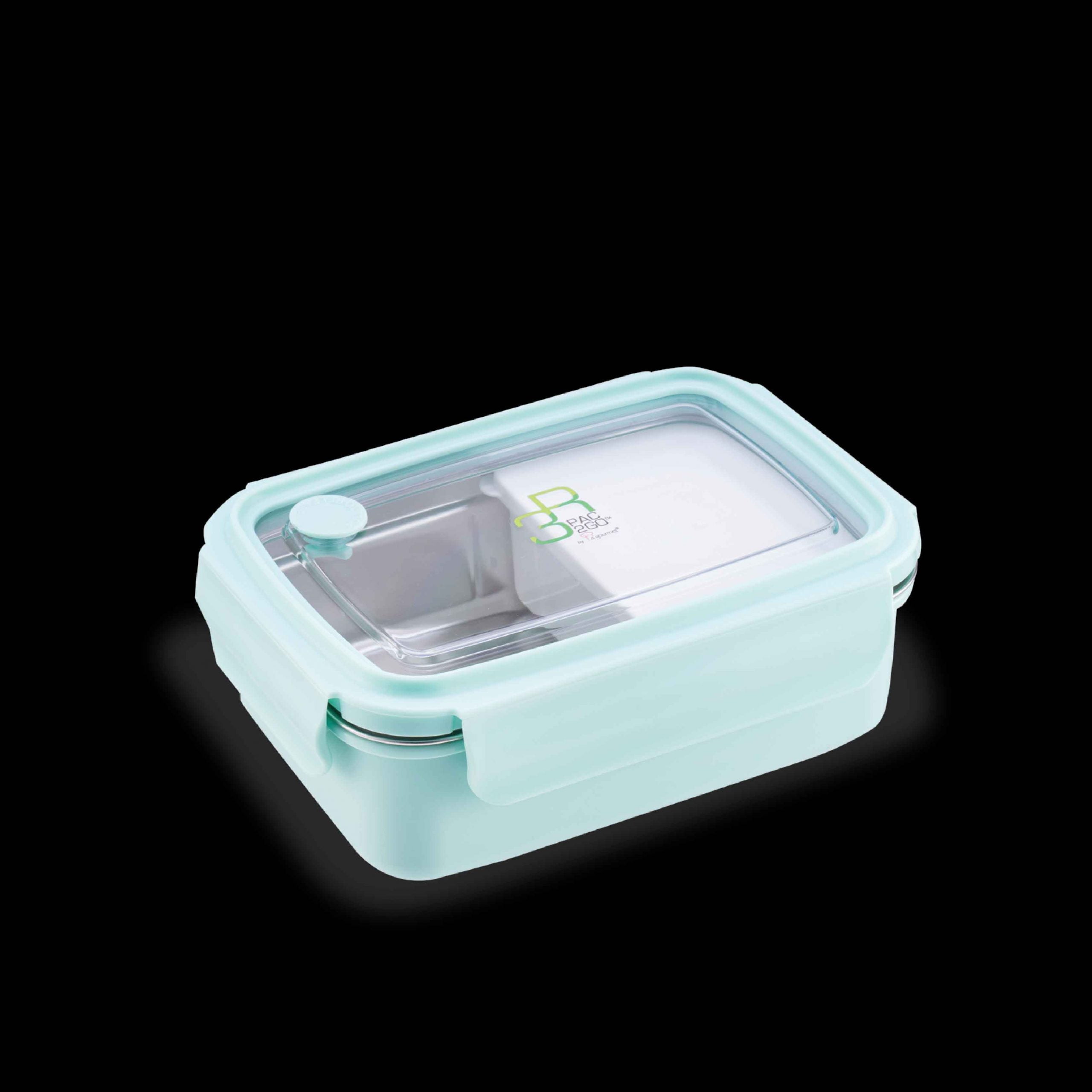 800ml-rec-lunch-box (mint green) PAC2GO Sassy Collection 0.8L Rectangular Lunch Box With 304 Stainless Steel Insert (Mint Green) - Image 1