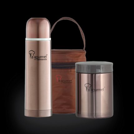 Sakura Gift Set: 0.58L Food Jar in Pouch + 0.5L Flask (Brass Brown)
