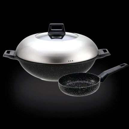 Shogun Marble 36 x 11cm Nonstick Wok With Semi Glass Lid (IH),7.5L + 16 x 3.9cm Nonstick Fry Pan Set (IH),0.63L