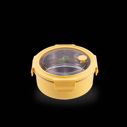 PAC2GO Sassy Collection 700ml Round Lunch Box With 304 Stainless Steel Insert (Yellow)