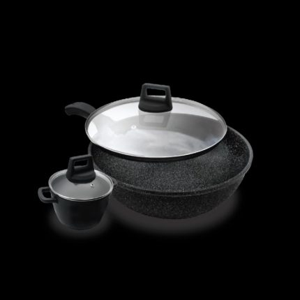 Shogun Marble 30cm Nonstick Wok with Glass Lid(IH)  + 16cm Nonstick Casserole (IH) with Tritanium Dura Non-Stick Coating from Switzerland