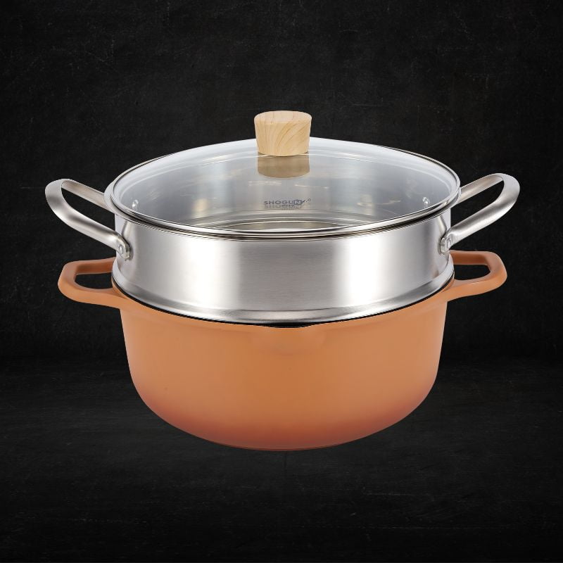 Shogun Morandi Cast Aluminium Casserole 28 x12.5cm with Glass Lid with Steamer Insert with Induction(IH) 01 Shogun Morandi Cast Aluminium Casserole 28 x12.5cm with Glass Lid with Steamer Insert with Induction(IH) - Image 1