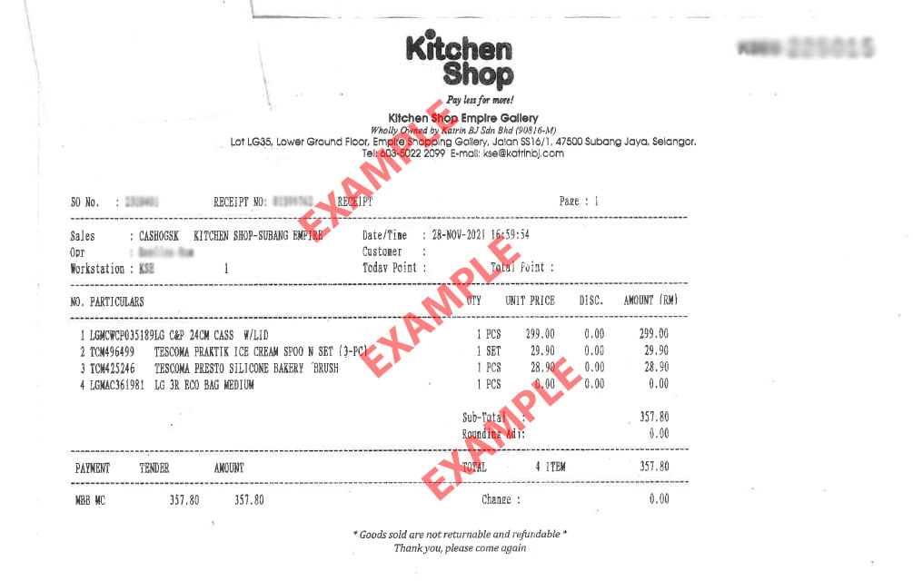 Kitchen Shop Receipt