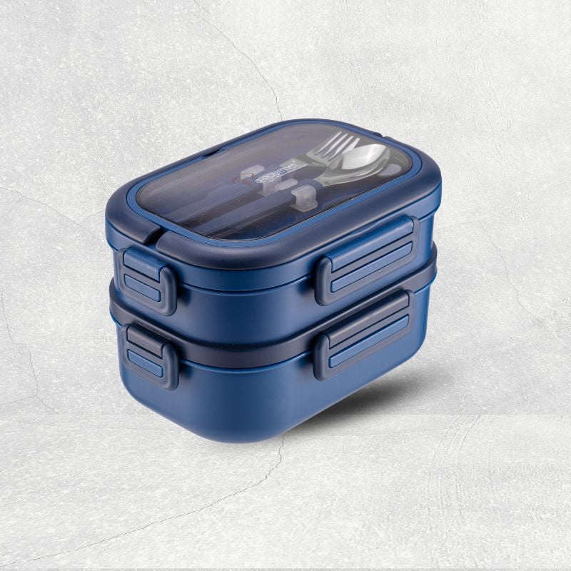 2023.03.29 PAC2GO 1.65L Tiffin Carrier 01 PAC2GO 1650ml 2 Tier Tiffin Carrier with Cutlery - Blue - Image 1