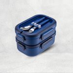 PAC2GO 1650ml 2 Tier Tiffin Carrier with Cutlery - Blue - Image 2