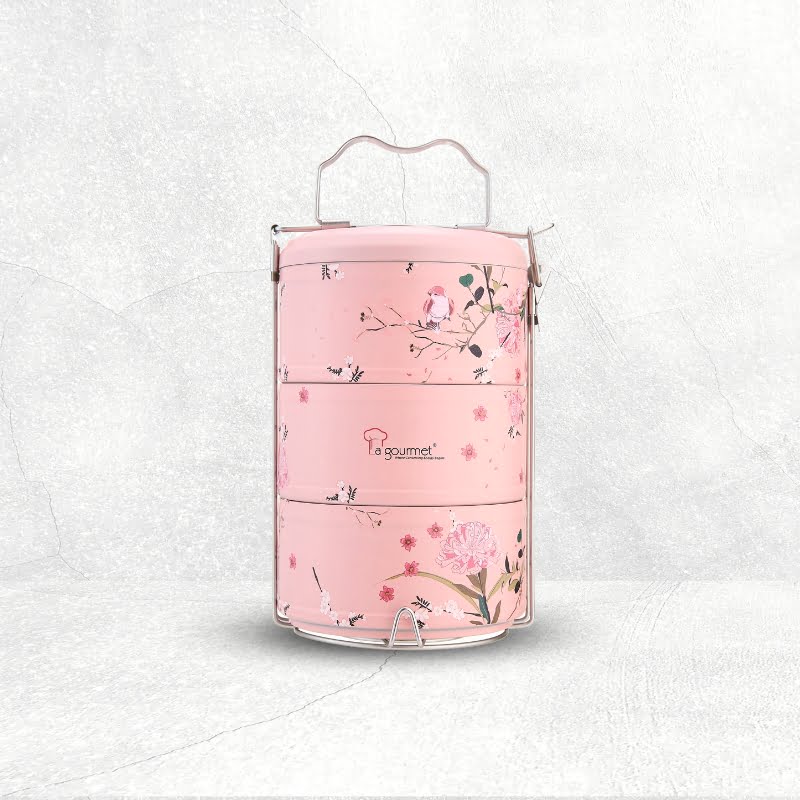 43 Vintage Collection 2.1L 3 Tier Double Wall Steel Tiffin Carrier - Coral - Image 1
