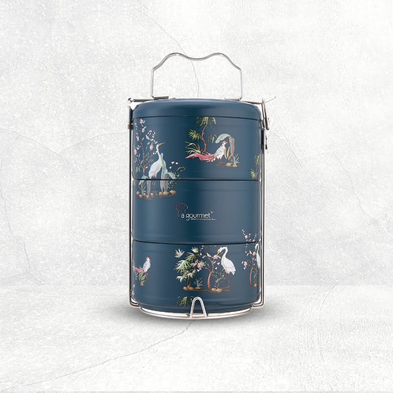 49 Vintage Collection 2.1L 3 Tier Double Wall Steel Tiffin Carrier - Dark Green - Image 1